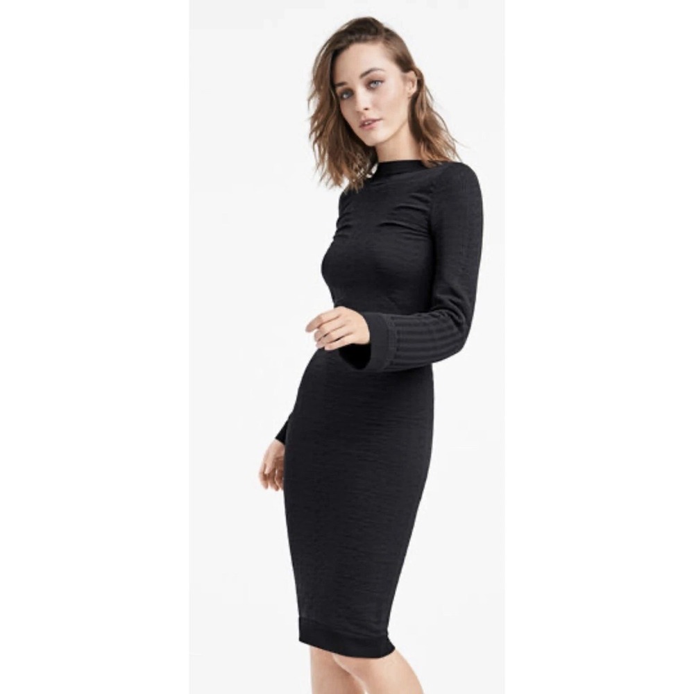 Wolford Arrow Poison Black Textured Long Sleeve Bodycon Dress Size XS